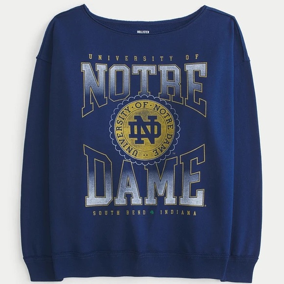 NWT Hollister University Of Notre Dame Oversized Off Shoulder Sweatshirt Size L - Picture 1 of 7